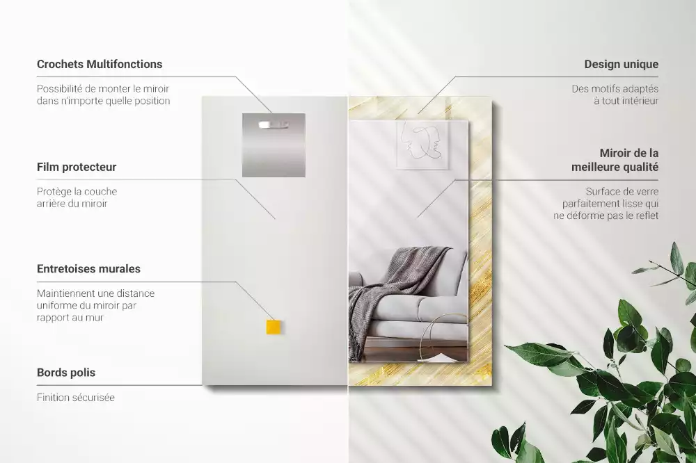 Espejo rectangular estampado Líneas abstractas amarillas