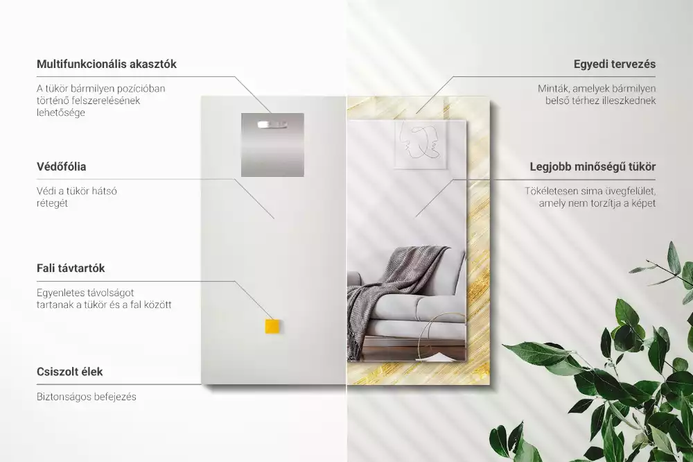 Espejo rectangular estampado Líneas abstractas amarillas