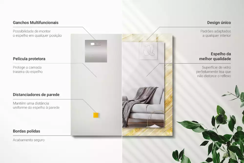 Espejo rectangular estampado Líneas abstractas amarillas