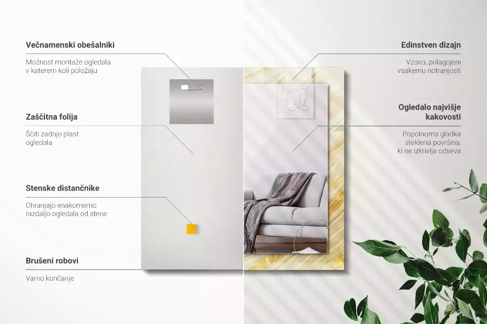 Espejo rectangular estampado Líneas abstractas amarillas