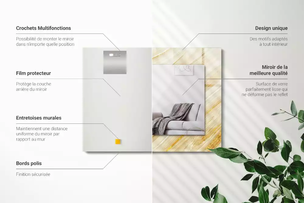 Espejo rectangular estampado Líneas abstractas amarillas