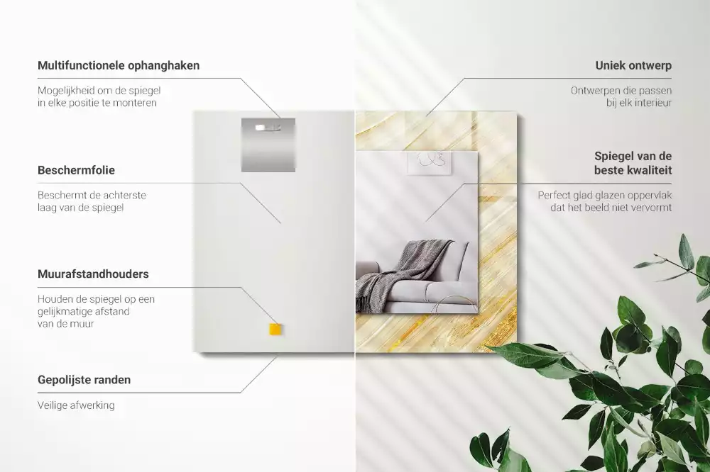 Espejo rectangular estampado Líneas abstractas amarillas