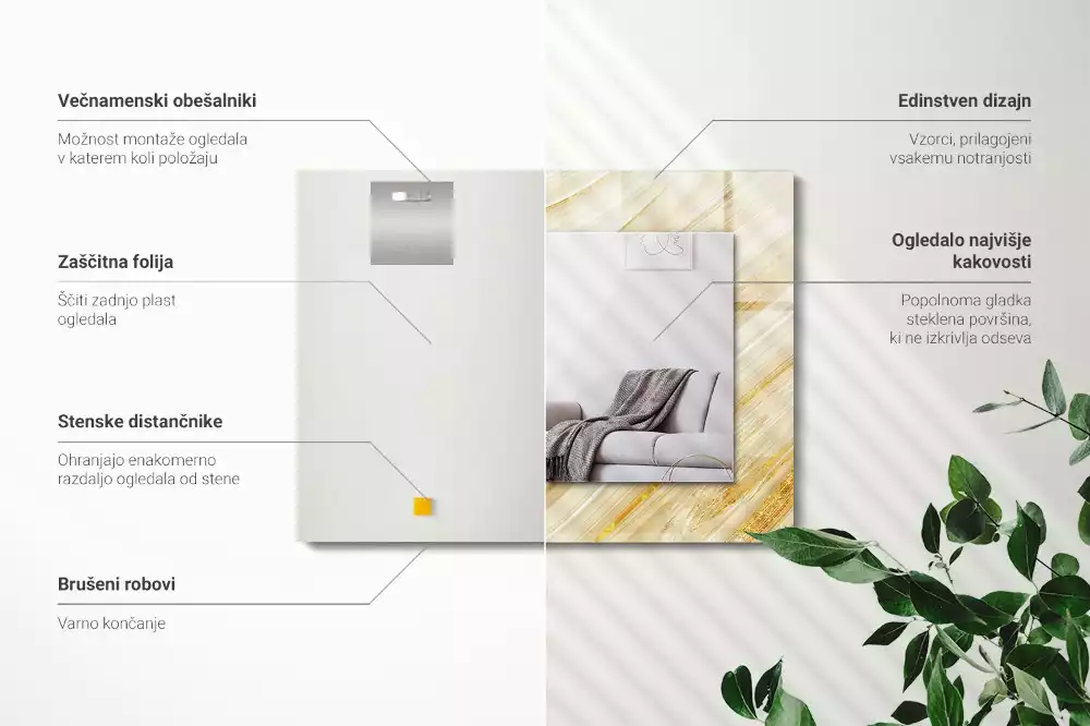 Espejo rectangular estampado Líneas abstractas amarillas