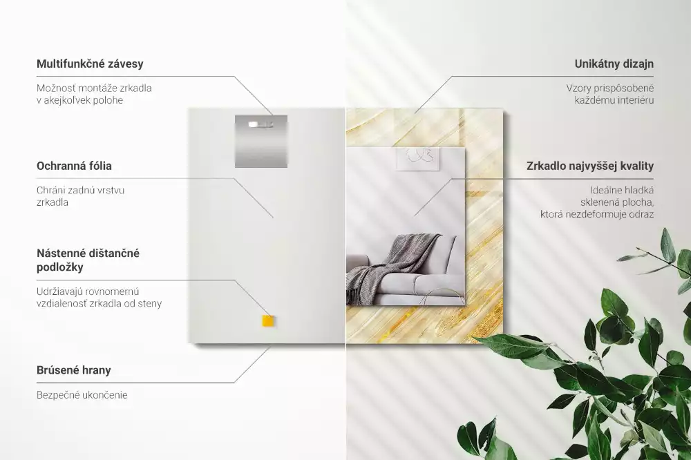 Espejo rectangular estampado Líneas abstractas amarillas