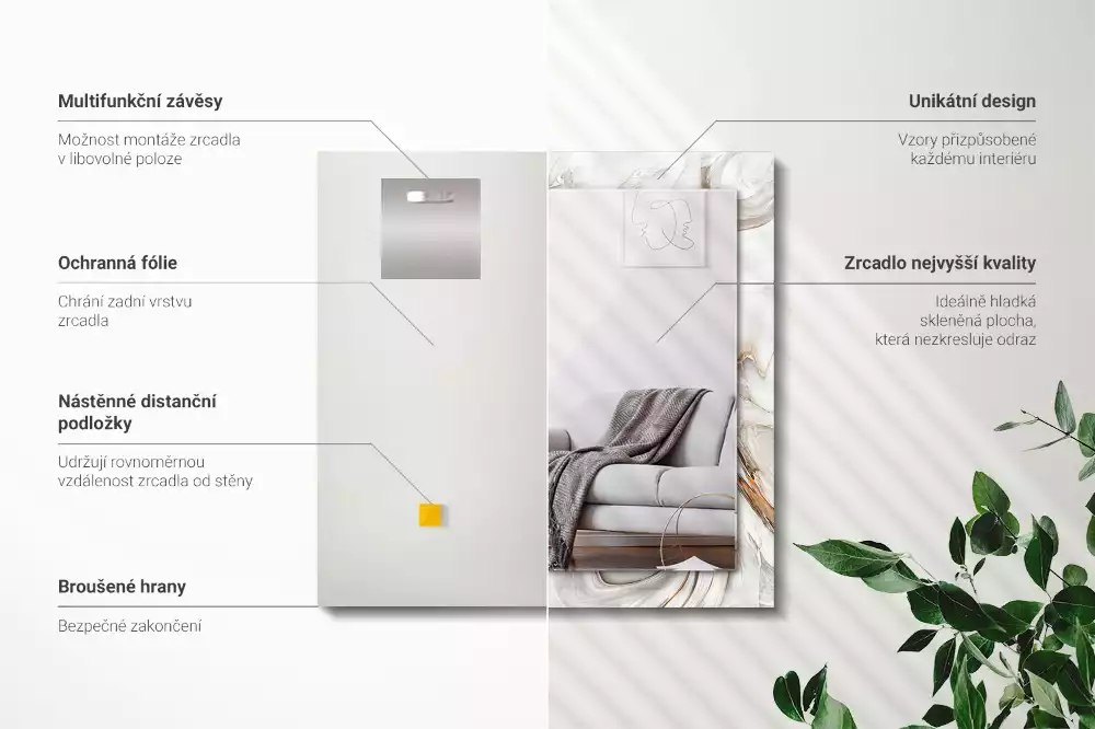 Espejo rectangular estampado Patrón de mármol abstracto