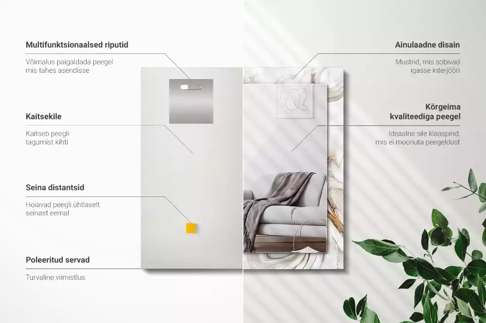 Espejo rectangular estampado Patrón de mármol abstracto