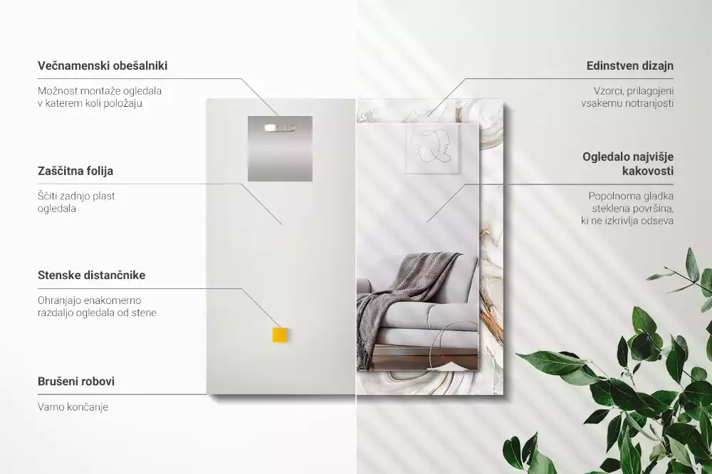 Espejo rectangular estampado Patrón de mármol abstracto