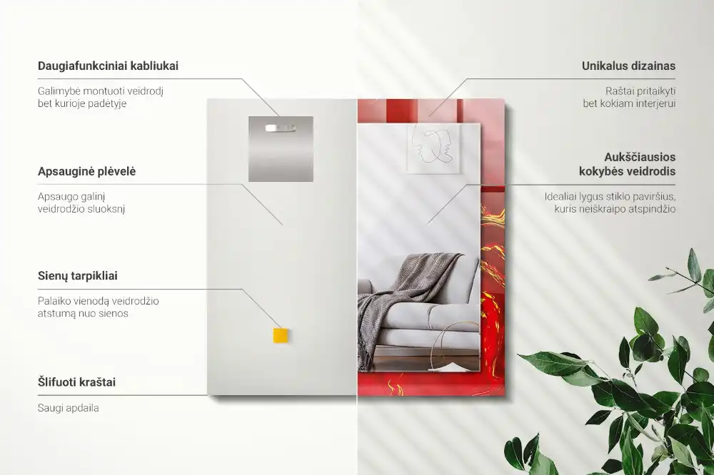 Espejo rectangular impreso Pintura roja abstracta