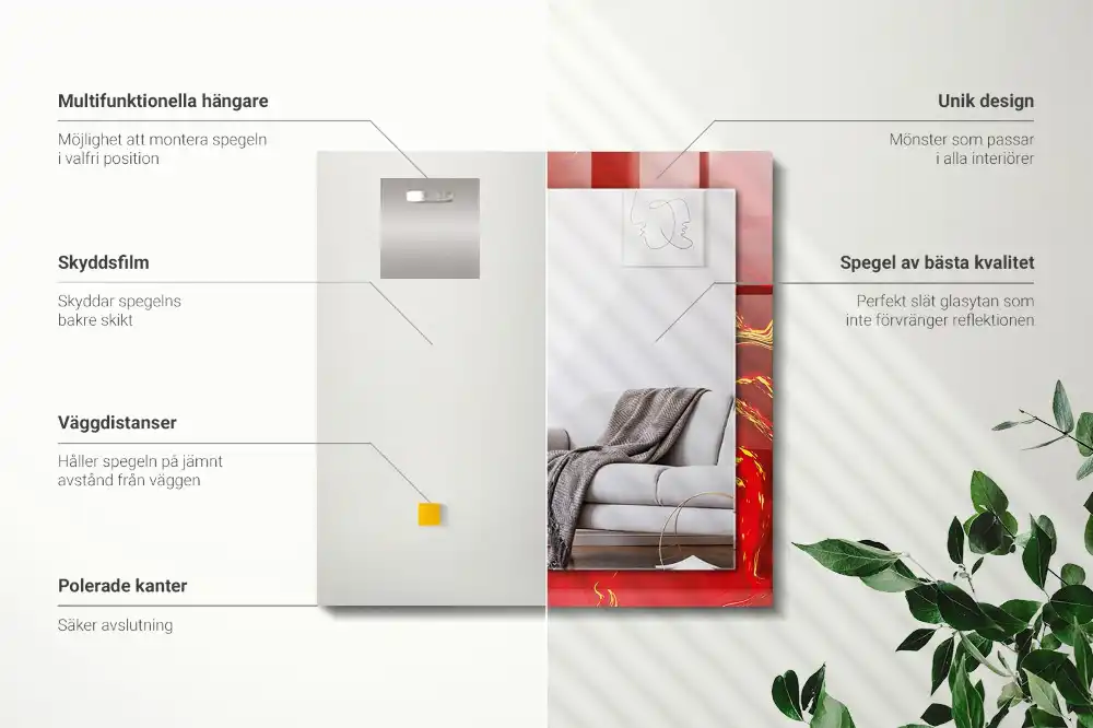 Espejo rectangular impreso Pintura roja abstracta