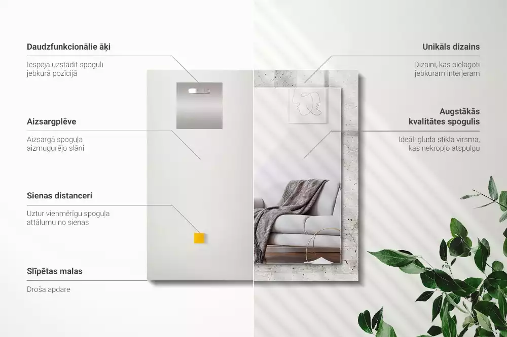 Espejo rectangular estampado Muro de hormigón agrietado