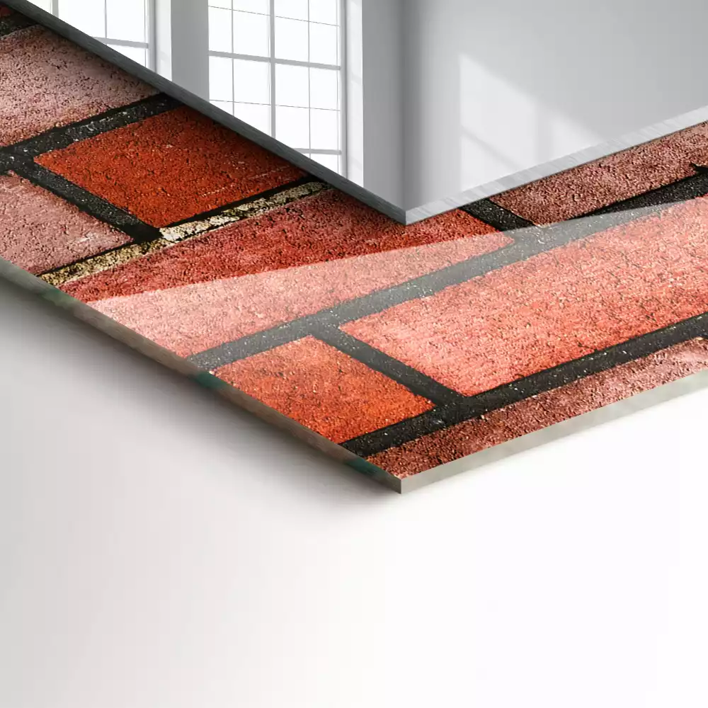 Espejo rectangular estampado pared de ladrillo rojo