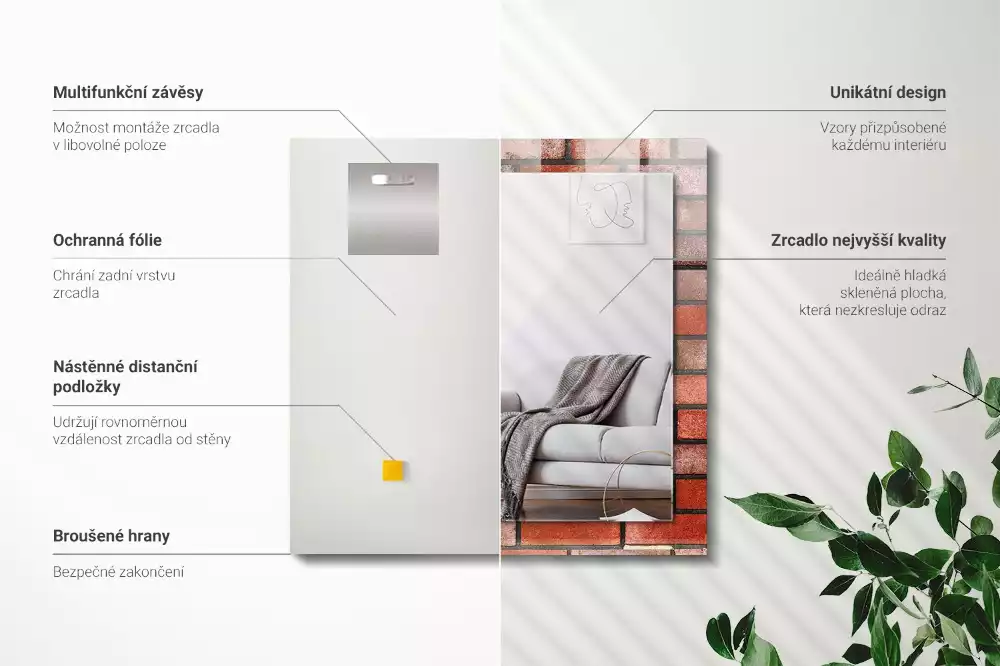 Espejo rectangular estampado pared de ladrillo rojo