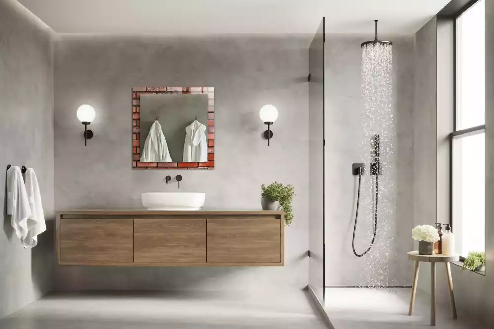 Espejo rectangular estampado pared de ladrillo rojo