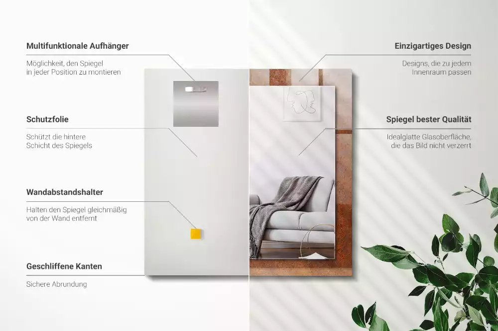 Espejo rectangular impreso Superficie de metal oxidado