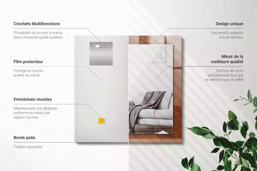 Espejo rectangular impreso Superficie de metal oxidado