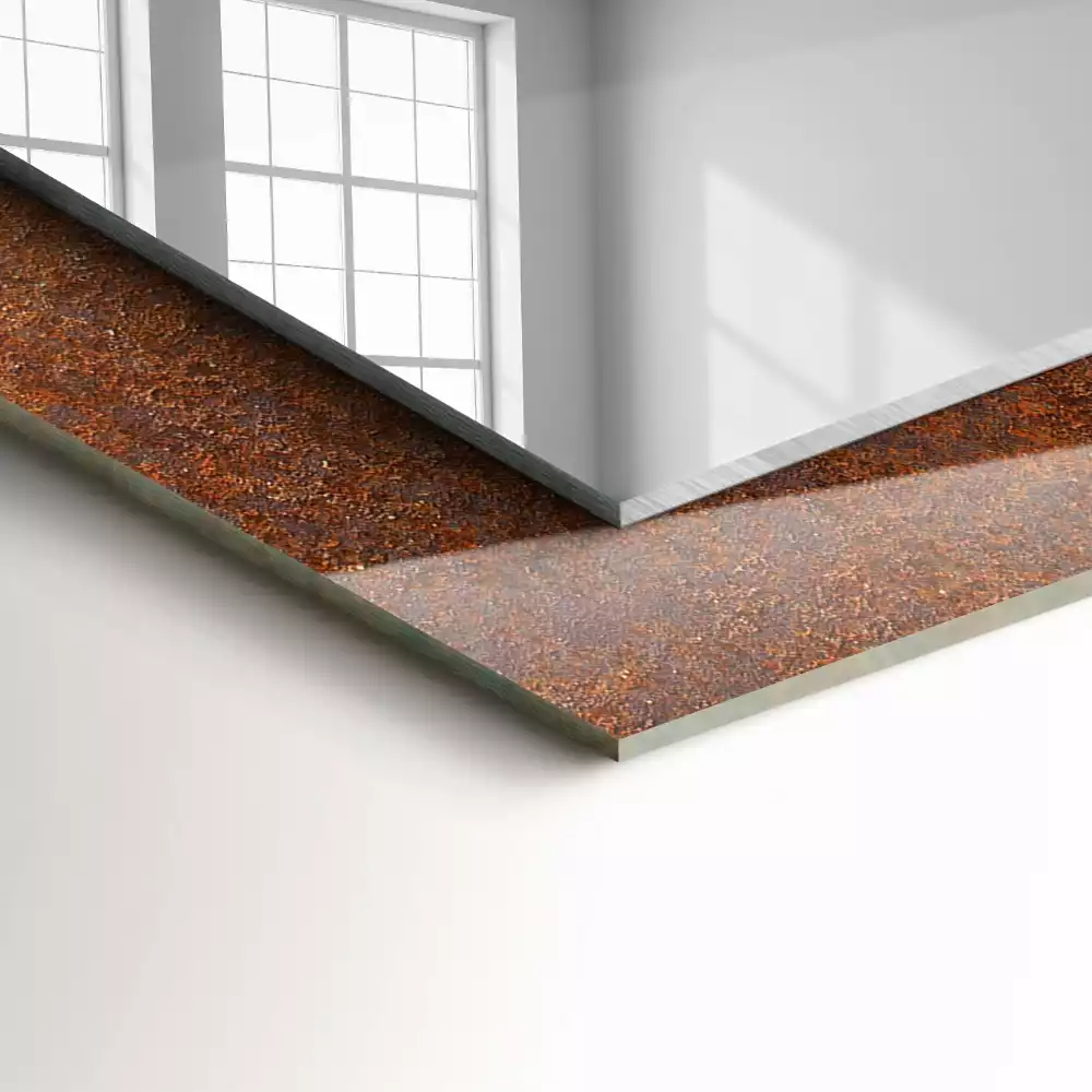 Espejo rectangular impreso Superficie de metal oxidado