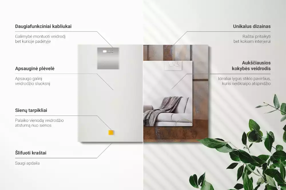 Espejo rectangular impreso Metal oxidado de moda