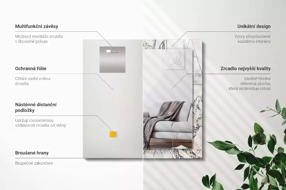 Espejo rectangular estampado Plantas de ciervo y zorro