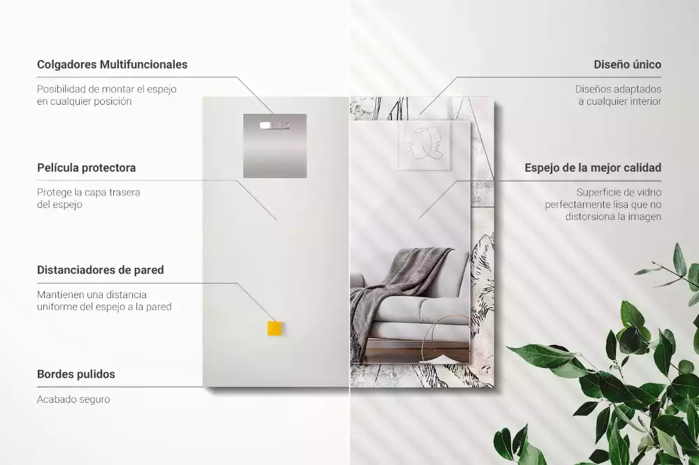 Espejo rectangular estampado Plantas de ciervo y zorro