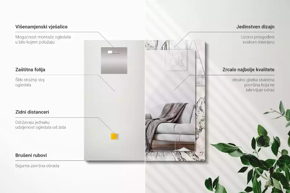 Espejo rectangular estampado Plantas de ciervo y zorro