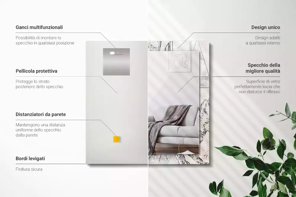 Espejo rectangular estampado Plantas de ciervo y zorro