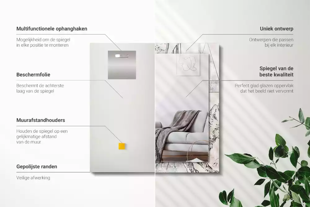 Espejo rectangular estampado Plantas de ciervo y zorro