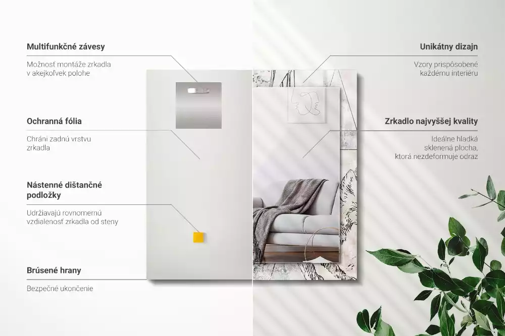 Espejo rectangular estampado Plantas de ciervo y zorro