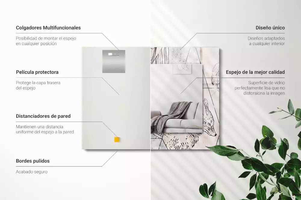 Espejo rectangular estampado Plantas de ciervo y zorro