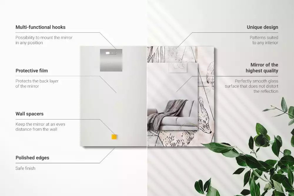 Espejo rectangular estampado Plantas de ciervo y zorro