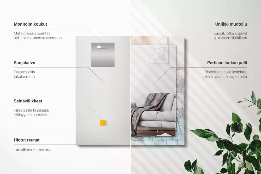 Espejo rectangular impreso Plantas pastel