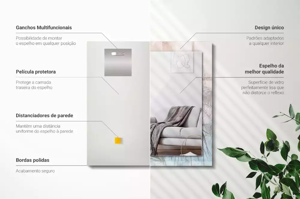 Espejo rectangular impreso Plantas pastel