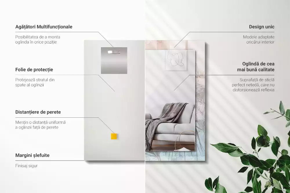 Espejo rectangular impreso Plantas pastel