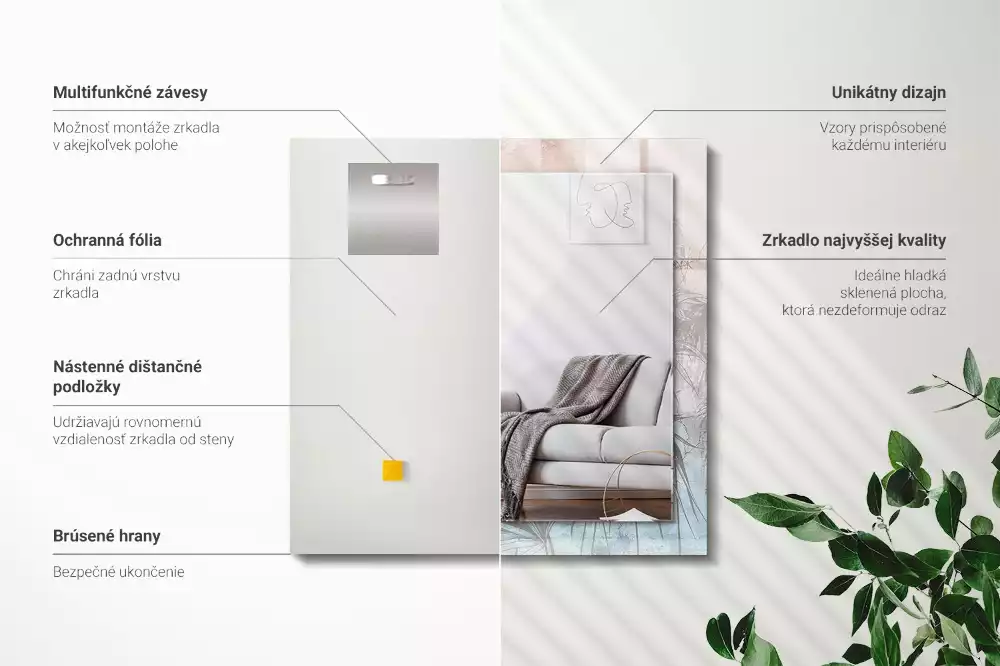 Espejo rectangular impreso Plantas pastel