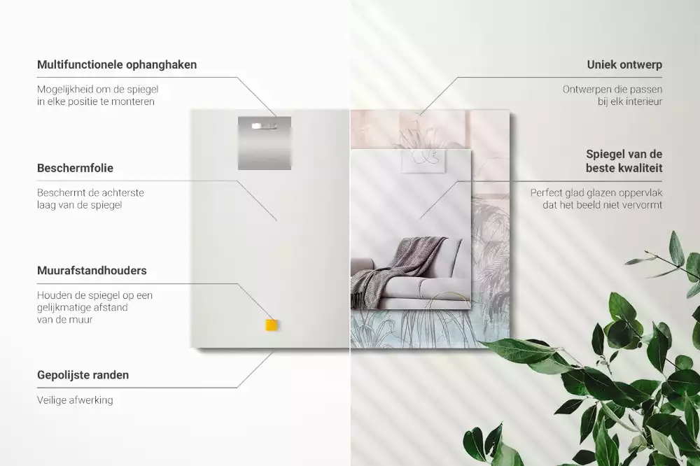 Espejo rectangular impreso Plantas pastel