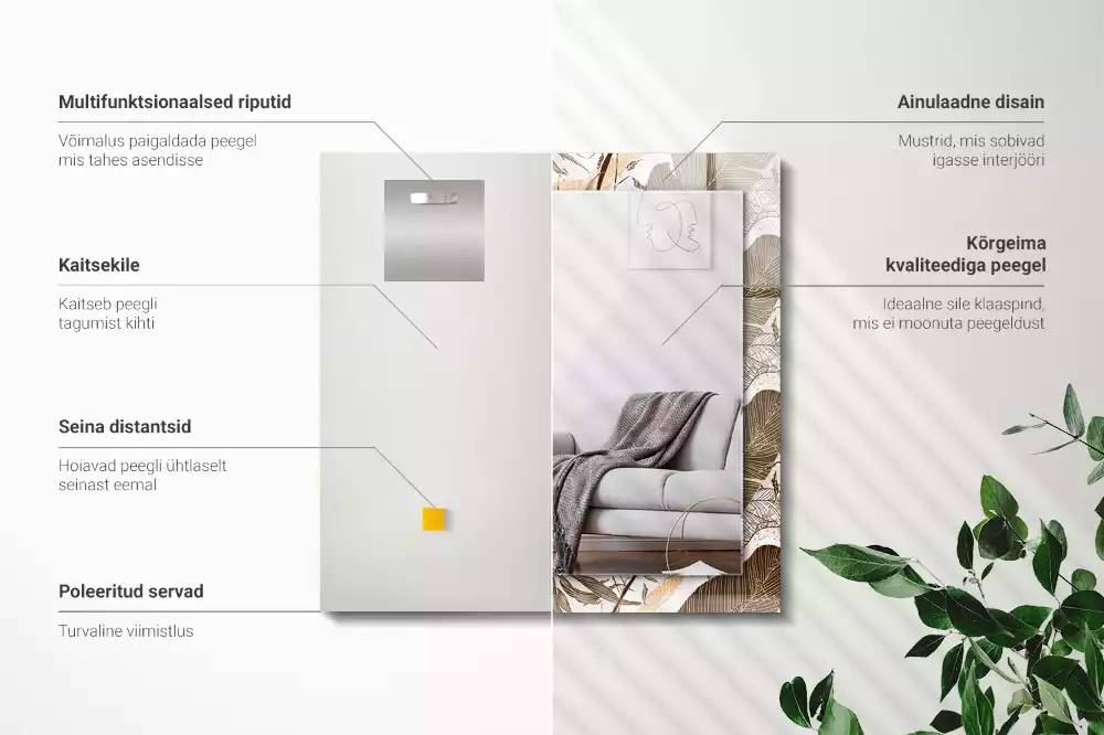 Espejo rectangular impreso Patrón tropical de hojas