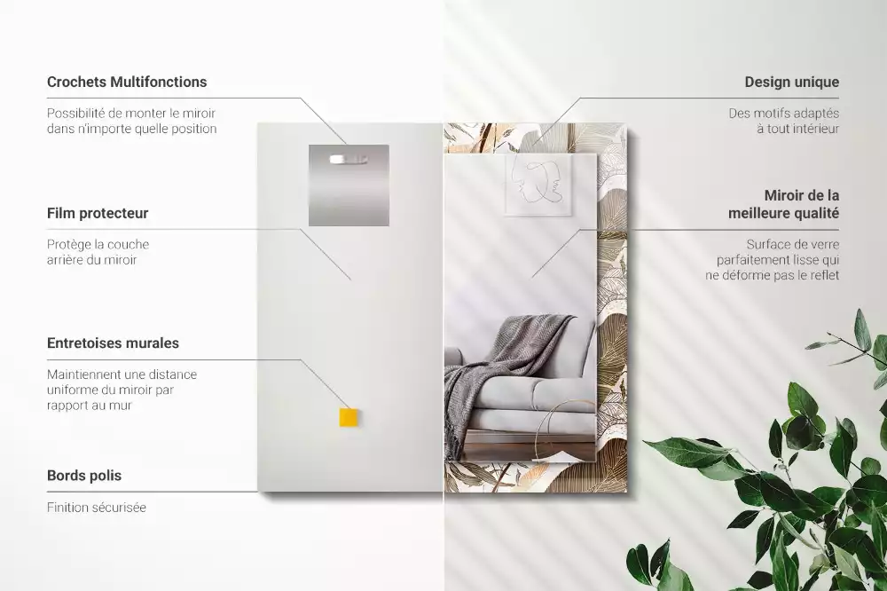 Espejo rectangular impreso Patrón tropical de hojas