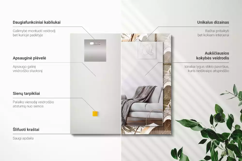 Espejo rectangular impreso Patrón tropical de hojas