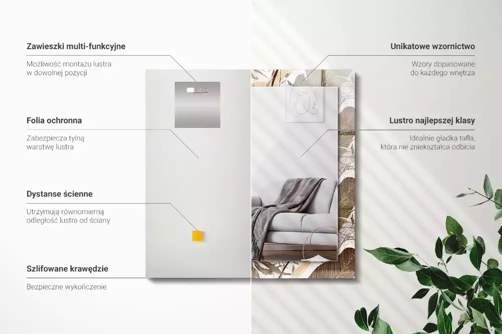 Espejo rectangular impreso Patrón tropical de hojas