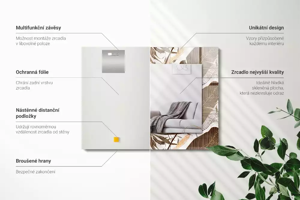 Espejo rectangular impreso Patrón tropical de hojas