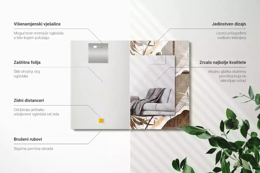 Espejo rectangular impreso Patrón tropical de hojas