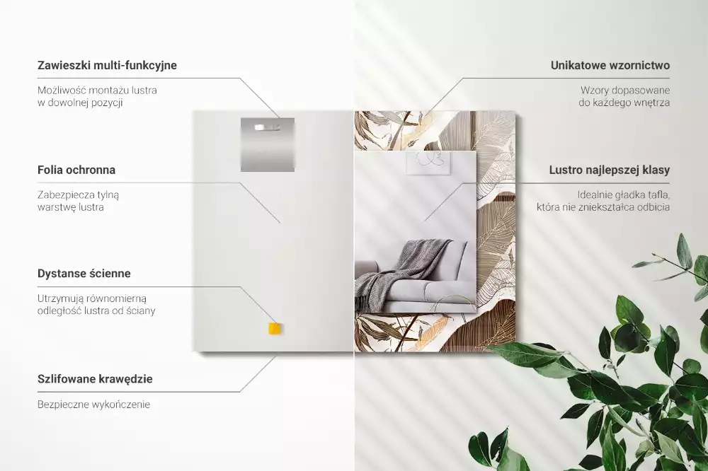 Espejo rectangular impreso Patrón tropical de hojas