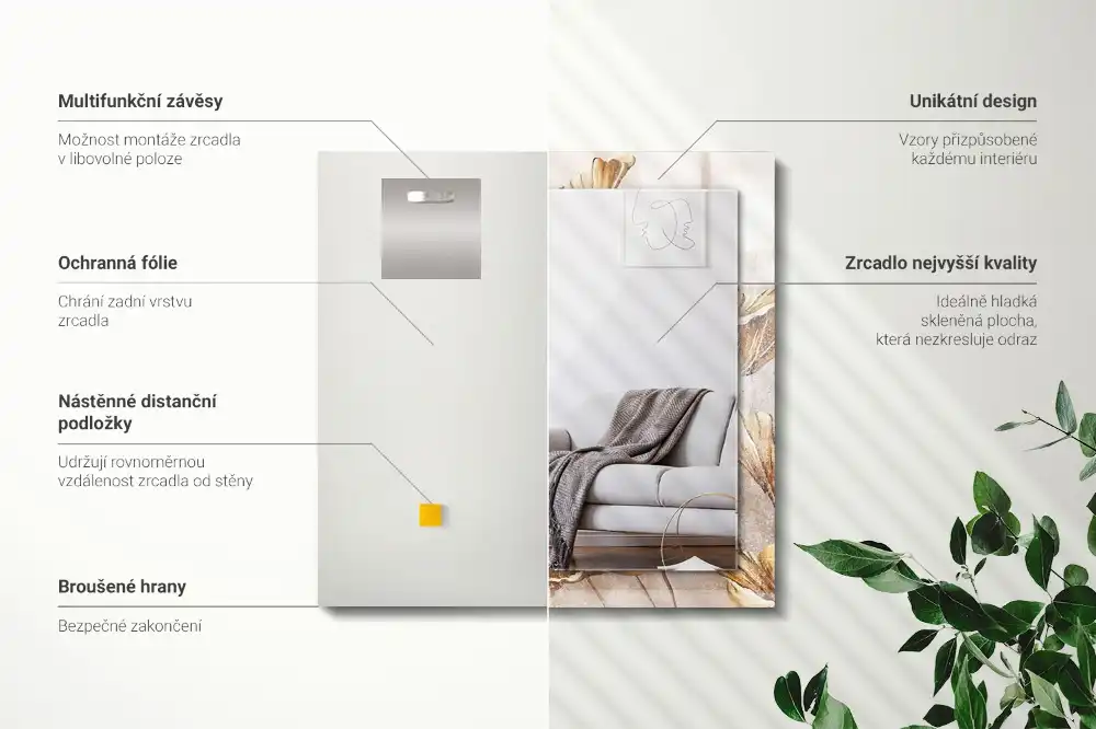 Espejo rectangular estampado Flores vintage