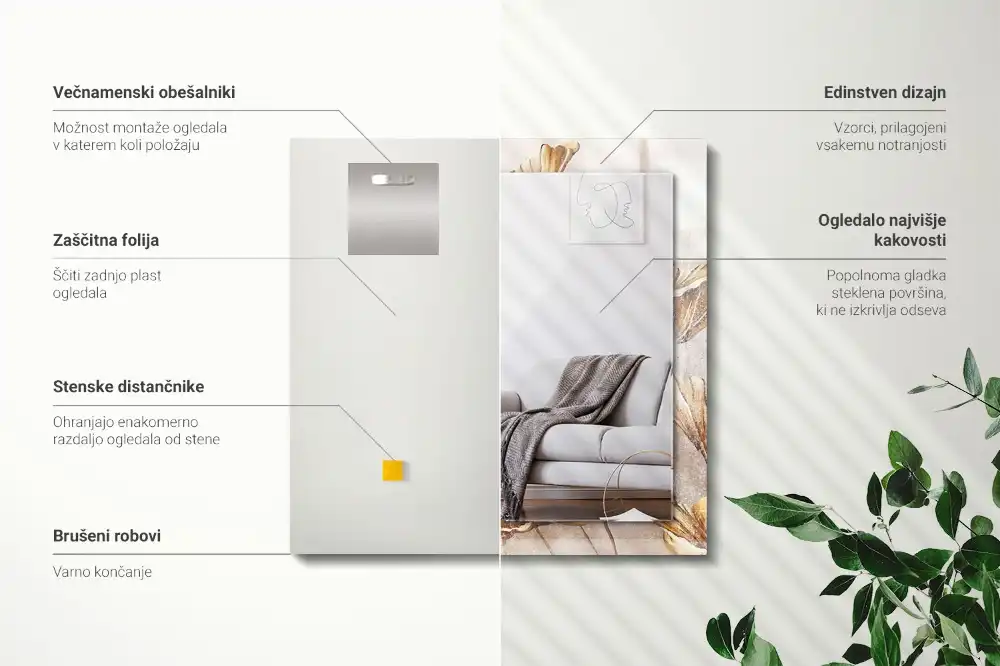 Espejo rectangular estampado Flores vintage