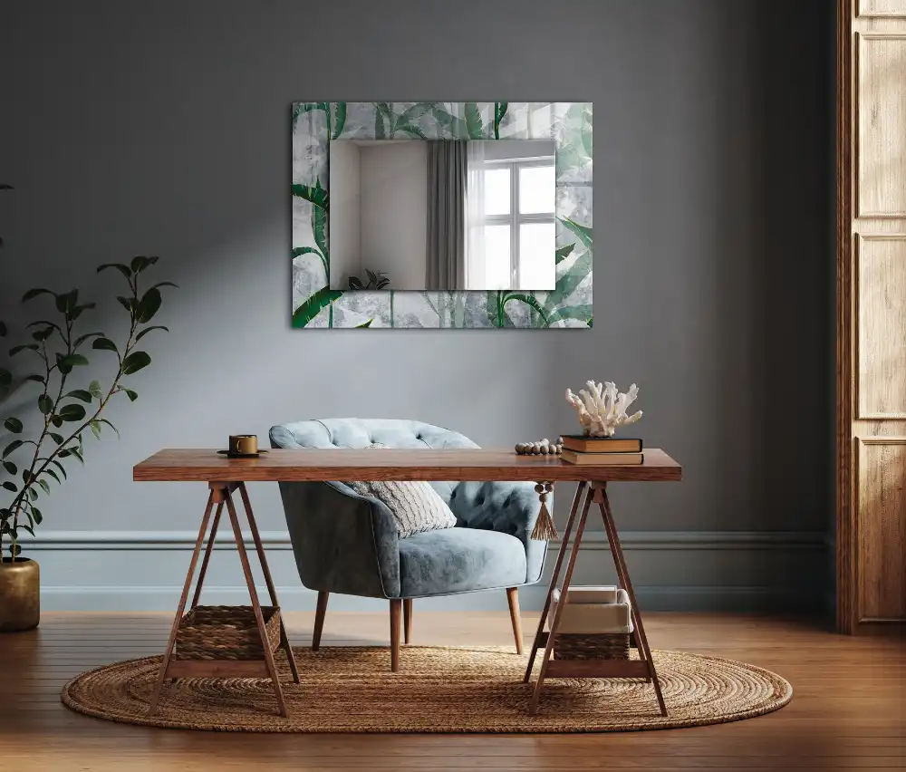 Espejo rectangular estampado Hojas verdes de la planta
