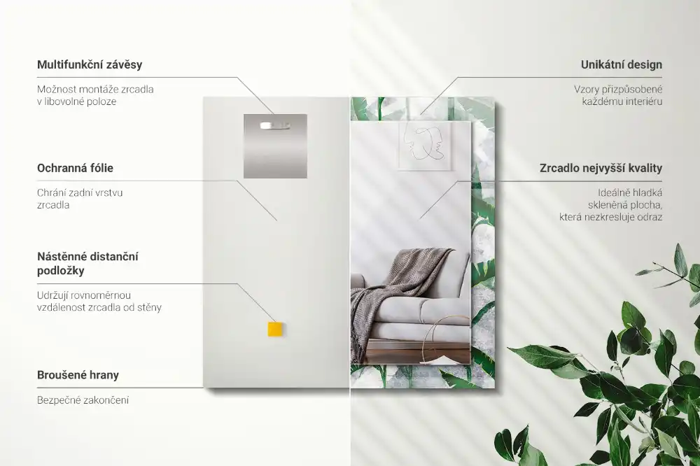 Espejo rectangular estampado Hojas verdes de la planta