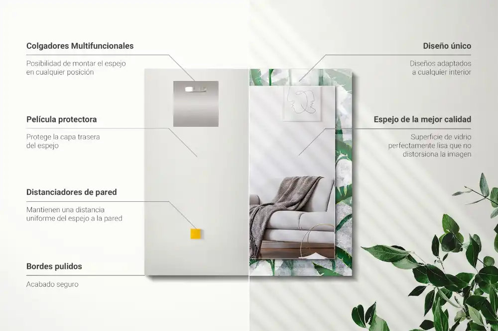Espejo rectangular estampado Hojas verdes de la planta