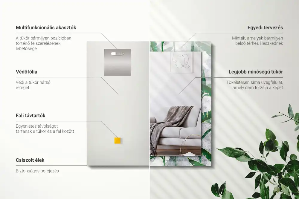 Espejo rectangular estampado Hojas verdes de la planta