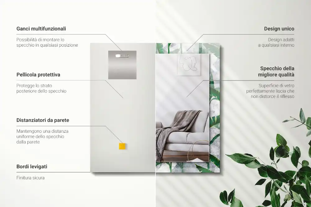 Espejo rectangular estampado Hojas verdes de la planta