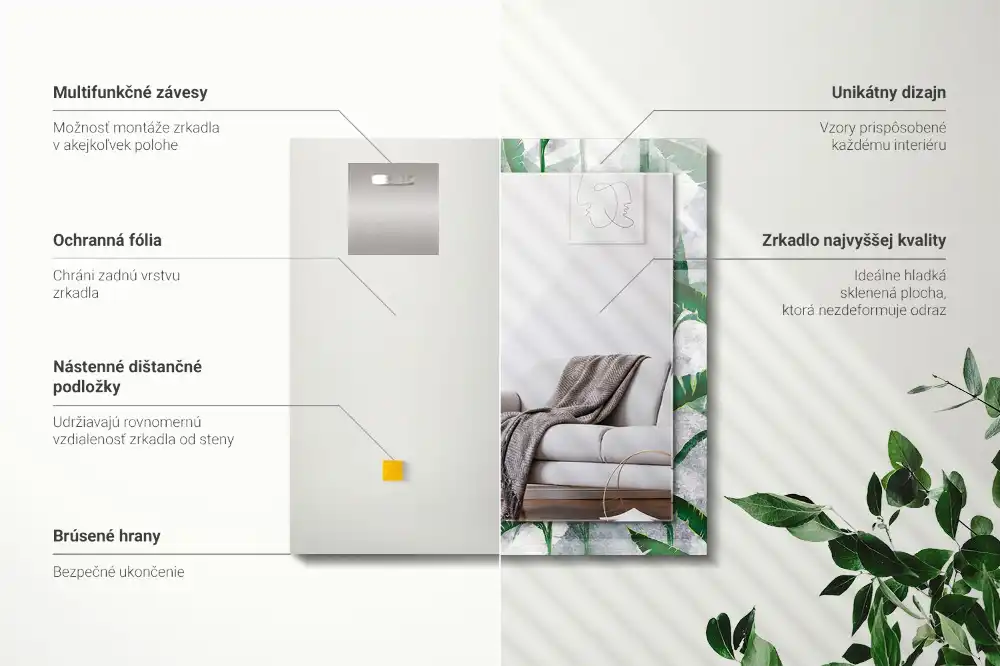 Espejo rectangular estampado Hojas verdes de la planta