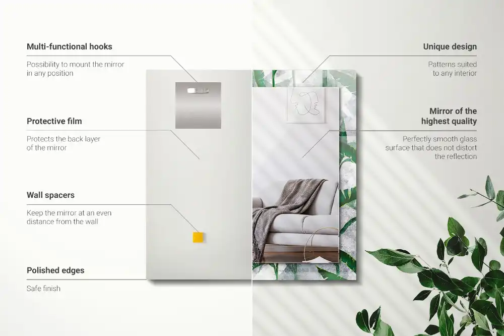 Espejo rectangular estampado Hojas verdes de la planta